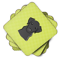Load image into Gallery viewer, Checkerboard Lime Green Black Labrador Coasters - Set of 4 Lightweight Foam, Absorbent Drink Coasters BB1297FC