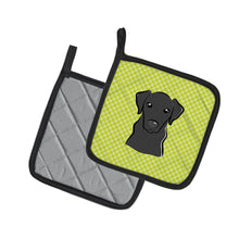 Load image into Gallery viewer, Checkerboard Lime Green Black Labrador Pot Holders - Set of 2 - Heat-Resistant Kitchen Essentials BB1297PTHD