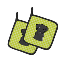 Load image into Gallery viewer, Checkerboard Lime Green Black Labrador Pot Holders - Set of 2 - Heat-Resistant Kitchen Essentials BB1297PTHD