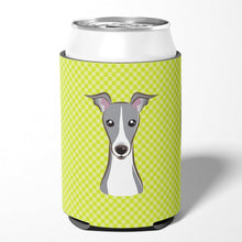 Load image into Gallery viewer, Checkerboard Lime Green Italian Greyhound Can or Bottle Hugger BB1298CC