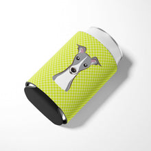 Load image into Gallery viewer, Checkerboard Lime Green Italian Greyhound Can or Bottle Hugger BB1298CC
