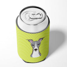 Load image into Gallery viewer, Checkerboard Lime Green Italian Greyhound Can or Bottle Hugger BB1298CC