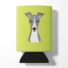 Load image into Gallery viewer, Checkerboard Lime Green Italian Greyhound Can or Bottle Hugger BB1298CC