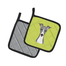 Load image into Gallery viewer, Checkerboard Lime Green Italian Greyhound Pot Holders - Set of 2 - Heat-Resistant Kitchen Essentials BB1298PTHD