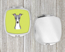 Load image into Gallery viewer, Checkerboard Lime Green Italian Greyhound Compact Mirror – Stylish Purse Mirror with Artistic Covers BB1298SCM