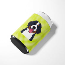Load image into Gallery viewer, Checkerboard Lime Green Bernese Mountain Dog Can or Bottle Hugger BB1299CC