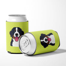 Load image into Gallery viewer, Checkerboard Lime Green Bernese Mountain Dog Can or Bottle Hugger BB1299CC