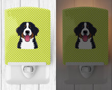 Load image into Gallery viewer, Checkerboard Lime Green Bernese Mountain Dog Ceramic Night Light BB1299CNL
