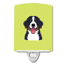 Load image into Gallery viewer, Checkerboard Lime Green Bernese Mountain Dog Ceramic Night Light BB1299CNL