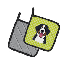 Load image into Gallery viewer, Checkerboard Lime Green Bernese Mountain Dog Pot Holders - Set of 2 - Heat-Resistant Kitchen Essentials BB1299PTHD