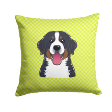 Load image into Gallery viewer, Checkerboard Lime Green Bernese Mountain Dog Canvas Throw Pillow - 14x14 Decorative Pillow – Art for Your Home &amp; Patio BB1299PW1414