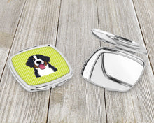 Load image into Gallery viewer, Checkerboard Lime Green Bernese Mountain Dog Compact Mirror – Stylish Purse Mirror with Artistic Covers BB1299SCM
