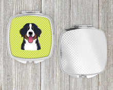 Load image into Gallery viewer, Checkerboard Lime Green Bernese Mountain Dog Compact Mirror – Stylish Purse Mirror with Artistic Covers BB1299SCM