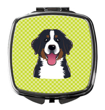 Load image into Gallery viewer, Checkerboard Lime Green Bernese Mountain Dog Compact Mirror – Stylish Purse Mirror with Artistic Covers BB1299SCM