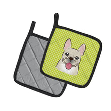Load image into Gallery viewer, Checkerboard Lime Green French Bulldog Pot Holders - Set of 2 - Heat-Resistant Kitchen Essentials BB1300PTHD