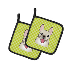 Load image into Gallery viewer, Checkerboard Lime Green French Bulldog Pot Holders - Set of 2 - Heat-Resistant Kitchen Essentials BB1300PTHD