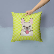 Load image into Gallery viewer, Checkerboard Lime Green French Bulldog Canvas Throw Pillow - 14x14 Decorative Pillow – Art for Your Home &amp; Patio BB1300PW1414
