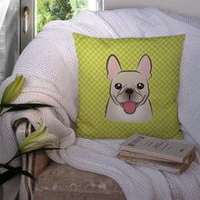 Load image into Gallery viewer, Checkerboard Lime Green French Bulldog Canvas Throw Pillow - 14x14 Decorative Pillow – Art for Your Home &amp; Patio BB1300PW1414