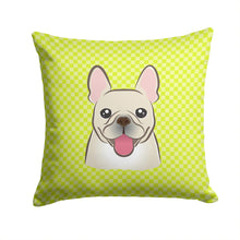 Load image into Gallery viewer, Checkerboard Lime Green French Bulldog Canvas Throw Pillow - 14x14 Decorative Pillow – Art for Your Home &amp; Patio BB1300PW1414
