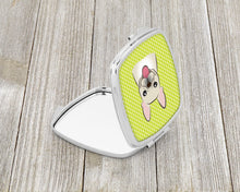 Load image into Gallery viewer, Checkerboard Lime Green French Bulldog Compact Mirror – Stylish Purse Mirror with Artistic Covers BB1300SCM