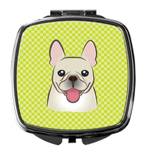 Load image into Gallery viewer, Checkerboard Lime Green French Bulldog Compact Mirror – Stylish Purse Mirror with Artistic Covers BB1300SCM