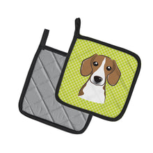 Load image into Gallery viewer, Checkerboard Lime Green Beagle Pot Holders - Set of 2 - Heat-Resistant Kitchen Essentials BB1301PTHD