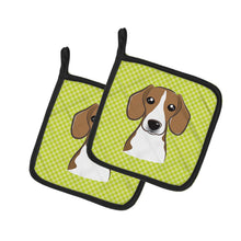 Load image into Gallery viewer, Checkerboard Lime Green Beagle Pot Holders - Set of 2 - Heat-Resistant Kitchen Essentials BB1301PTHD