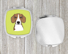 Load image into Gallery viewer, Checkerboard Lime Green Beagle Compact Mirror – Stylish Purse Mirror with Artistic Covers BB1301SCM