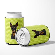 Load image into Gallery viewer, Checkerboard Lime Green Min Pin Can or Bottle Hugger BB1302CC