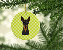 Load image into Gallery viewer, Checkerboard Lime Green Min Pin Ceramic Ornament BB1302CO1