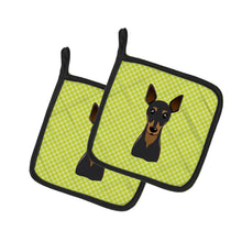 Load image into Gallery viewer, Checkerboard Lime Green Min Pin Pot Holders - Set of 2 - Heat-Resistant Kitchen Essentials BB1302PTHD