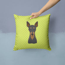 Load image into Gallery viewer, Checkerboard Lime Green Min Pin Canvas Throw Pillow - 14x14 Decorative Pillow – Art for Your Home &amp; Patio BB1302PW1414