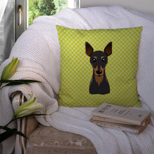 Load image into Gallery viewer, Checkerboard Lime Green Min Pin Canvas Throw Pillow - 14x14 Decorative Pillow – Art for Your Home &amp; Patio BB1302PW1414
