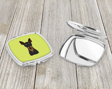 Load image into Gallery viewer, Checkerboard Lime Green Min Pin Compact Mirror – Stylish Purse Mirror with Artistic Covers BB1302SCM