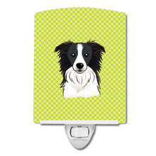 Load image into Gallery viewer, Checkerboard Lime Green Border Collie Ceramic Night Light BB1303CNL