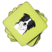 Load image into Gallery viewer, Checkerboard Lime Green Border Collie Coasters - Set of 4 Lightweight Foam, Absorbent Drink Coasters BB1303FC