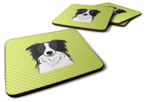 Load image into Gallery viewer, Checkerboard Lime Green Border Collie Coasters - Set of 4 Lightweight Foam, Absorbent Drink Coasters BB1303FC