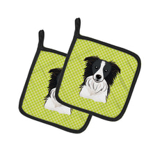 Load image into Gallery viewer, Checkerboard Lime Green Border Collie Pot Holders - Set of 2 - Heat-Resistant Kitchen Essentials BB1303PTHD