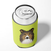 Load image into Gallery viewer, Checkerboard Lime Green Sheltie Can or Bottle Hugger BB1304CC