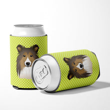 Load image into Gallery viewer, Checkerboard Lime Green Sheltie Can or Bottle Hugger BB1304CC