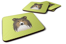 Load image into Gallery viewer, Checkerboard Lime Green Sheltie Coasters - Set of 4 Lightweight Foam, Absorbent Drink Coasters BB1304FC