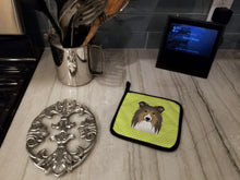 Load image into Gallery viewer, Checkerboard Lime Green Sheltie Pot Holders - Set of 2 - Heat-Resistant Kitchen Essentials BB1304PTHD