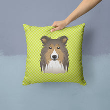 Load image into Gallery viewer, Checkerboard Lime Green Sheltie Canvas Throw Pillow - 14x14 Decorative Pillow – Art for Your Home &amp; Patio BB1304PW1414