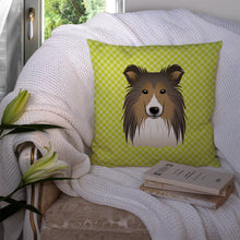 Load image into Gallery viewer, Checkerboard Lime Green Sheltie Canvas Throw Pillow - 14x14 Decorative Pillow – Art for Your Home &amp; Patio BB1304PW1414