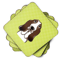 Load image into Gallery viewer, Checkerboard Lime Green Basset Hound Coasters - Set of 4 Lightweight Foam, Absorbent Drink Coasters BB1305FC