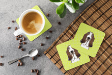 Load image into Gallery viewer, Checkerboard Lime Green Basset Hound Coasters - Set of 4 Lightweight Foam, Absorbent Drink Coasters BB1305FC