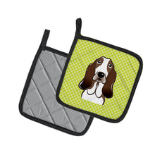 Load image into Gallery viewer, Checkerboard Lime Green Basset Hound Pot Holders - Set of 2 - Heat-Resistant Kitchen Essentials BB1305PTHD