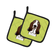 Load image into Gallery viewer, Checkerboard Lime Green Basset Hound Pot Holders - Set of 2 - Heat-Resistant Kitchen Essentials BB1305PTHD