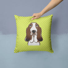 Load image into Gallery viewer, Checkerboard Lime Green Basset Hound Canvas Throw Pillow - 14x14 Decorative Pillow – Art for Your Home &amp; Patio BB1305PW1414