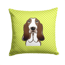 Load image into Gallery viewer, Checkerboard Lime Green Basset Hound Canvas Throw Pillow - 14x14 Decorative Pillow – Art for Your Home &amp; Patio BB1305PW1414